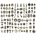 Mix of 100 vintage bronze DIY charms including tree of life and musical notes - 100 Style Set (SN1023) / 100pcs Pack / Antique Bronze