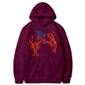 Sweat à capuche bordeaux foncé avec imprimé créatif de homard orange et verre bleu - Bordeaux