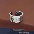 Gothic skull ring in S925 sterling silver with vintage finish and golden relief - Half Face Quote Skull