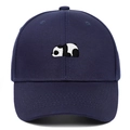 Close-up of detailed panda embroidery on a navy blue cotton baseball cap with fine stitching - Navy Blue