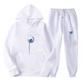 Survêtement blanc en polaire pour hommes et femmes avec imprimé pissenlit bleu taille M - S(L) / Haut Et Bas / Blanc 4