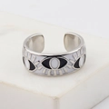 Adjustable silver evil eye ring with black and white enamel finish for women - Adjustable Open / Platinum Plated White