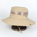 Men's khaki wide-brim outdoor fishing hat with breathable mesh and windproof chin strap - Adjustable / Khaki