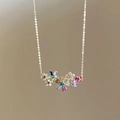 Gold necklace with multi-color gemstone flower pendant on elegant chain for women - Necklace / Gold-Multicolor