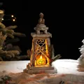 Vintage wooden 34cm light-up Christmas lantern with LED candle and snow effect - Lantern Battery Model