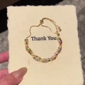 Adjustable gold bracelet featuring double-row multi-color candy zircon gemstones - Gold Pull-chain Adjustable Style / Double Row Colorful Bracelet