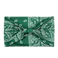 Detail of dark green paisley elastic headband with soft knit texture and twisted knot - Dark Green Paisley