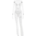 Ensemble haut caraco et pantalon en dentelle blanche sexy sur mannequin transparent - S / Blanc