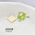 Detailed macro view of postage stamp alloy pendant with white daisy flowers 17mm x 20mm - 4503# Square Tulip