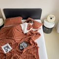 Caramel thicken corn fleece blanket and matching pillowcase with ribbed texture - Caramel color