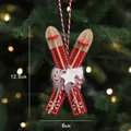 Red wooden sled ornaments for Christmas tree with white snowflakes and pompom - Red Star Sled