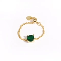 Dettaglio dell'anello a catena regolabile dorato con zircone verde e cuore - Oro (Pietra Verde) (Oro 4)