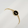 Pulsera de acero inoxidable chapada en oro de 18K con colgante de letra L negra - Letra L / Dorado/Negro