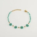Bracciale in acciaio inossidabile placcato oro 18K con fiori in cristallo verde e perline - Bracciale / Verde