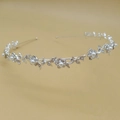 Detail of silver bridal crown featuring delicate alloy vines, white pearls and crystal rhinestones - Style 5 Pearl