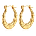 Orecchini a cerchio chic in acciaio inossidabile placcato oro 18K con texture a bambù - Orecchini Idraulici Tondi a Sergé Diagonale / Oro