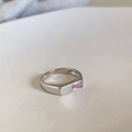 Minimalist S925 sterling silver open ring featuring a rectangular pink gemstone in matte finish - Adjustable Open / Wide Pink Square Stone Style (J3332)