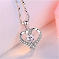 Elegant S925 silver double heart pendant necklace with shimmering zircon stones - Double Structure Heart Shape Pendant + O-Chain