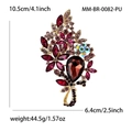 Spilla a fiore vintage dorata con cristalli magenta e dimensioni dettagliate - Viola