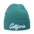 Teal knit beanie with California embroidery featuring a fold-over cuff for winter warmth - M (56-58cm) / Cyan
