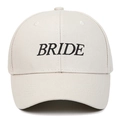 Light beige cotton baseball cap featuring black Bride embroidery and a curved brim - Adjustable / Beige