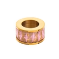 Close-up of a gold wide-band pendant featuring baguette-cut pink zircon gemstones - Pink Ring