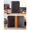 Deep brown crazy horse leather card holder wallet with multiple slots and embossed logo - Embossed Logo / Dark Brown (With Bull Logo)