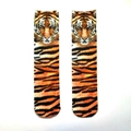 Detailed view of novelty socks featuring realistic orange tiger print and paw patterns - New Tiger