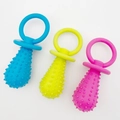 Trois jouets à mâcher pour chiens en forme de tétine, couleurs bleu, jaune et rose - Grande Tétine (Avec Clochette)
