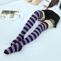 Over-the-knee socks with purple and black stripes in gothic preppy style - Black Purple Wide Striped