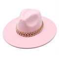 Rosa Fedora Hut mit breiter Krempe und goldener Panzerkette für Damen und Herren - M (56-58cm) / Nur Hut / Rosa