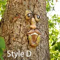 Decoración de jardín con cara de árbol luminosa, ojos y textura de corteza musgosa - Estilo D