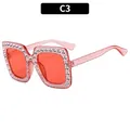 Gafas de sol cuadradas con pedrería rosa, lentes naranjas y montura con purpurina - Montura Rosa Claro Lentes Rojos