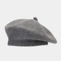 Close-up of the grey knitted beret texture and soft faux rabbit fur fabric detail - M / Gray