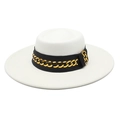 White cashmere fedora hat with wide 9.5cm brim and gold chain on black ribbon - 57-59cm / White