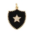 Vintage gold-plated shield pendant with black enamel inlay and zircon star centerpiece - Black-Shield Star
