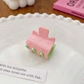 Mini pastel pink and green dual-tone hair claw clip with a glossy acrylic finish - 3cm / Pink & Green