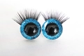 A pair of blue glitter 3D safety eyes with long black eyelashes for dolls and toys - Blue / 12mm