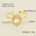Anello girasole in acciaio inossidabile placcato oro 18K con zircone ovale centrale - Aperto Regolabile / Girasole (Zircone Bianco)