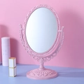 Miroir de courtoisie ovale rose vintage avec cadre baroque gaufré et support décoratif - Ovale Rose