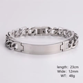 Dettaglio bracciale cubano in acciaio inossidabile opaco da 12 mm con piastra curva e misure - Stile Lunghezza 23cm / Color Acciaio