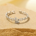 Elegant S925 sterling silver L-shaped letter ring with cubic zirconia on chain band - Silver-Letter L