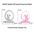 Molde de silicona conejo 3D para resina con tabla de tallas y medidas de producto claras - Molde de Ornamento 3D Conejo Corazón