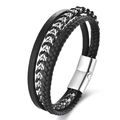Minimalistisches mehrlagiges Lederarmband in Schwarz mit poliertem Edelstahl-Magnetverschluss - Verbundgeflecht Mehrschichtiger Strukturstil