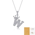 925 silver letter W necklace with crown design and Moissanite stones including GRA report - Letter W (with GRA Certificate)