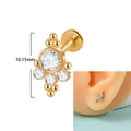 Golden 16G internally threaded stud featuring white zircons and clustered metal beads - Blue Truck
