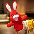 Plush red rabbit hand puppet with long ears for storytelling and interactive role play - 35cm / Red Rabbit