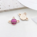 Golden Saturn enamel pendant with purple finish for DIY jewelry and necklaces - Starry Planet (12x16mm)