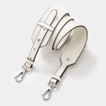 White pebbled leather replacement bag strap with silver metal swivel hooks and brown edges - Silver Clasp / White