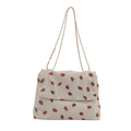 Sac bandoulière en velours côtelé crème avec imprimé fraise et chaîne dorée - Style Fraise en Velours Côtelé / Blanc Cassé (Imprimé Fraise)